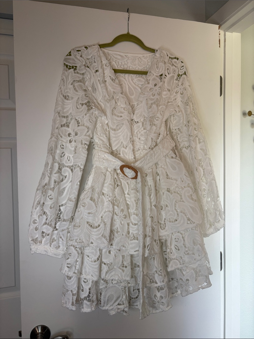 Siena Studio White Lace Tiered Mini Dress with Belt